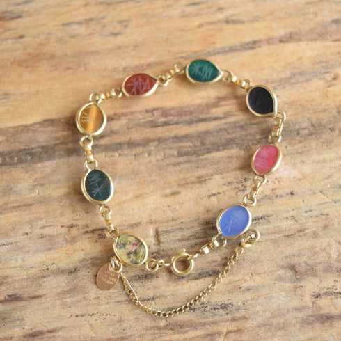 Gemstone Scarab Bracelet - Burt Cassell 12 K Gold Filled